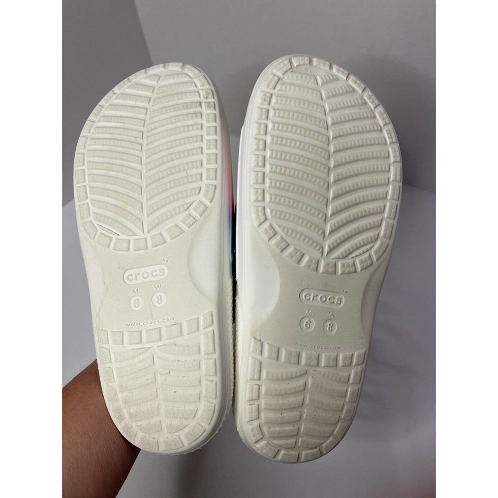 Crocs Iconic Comfort Slides Women's Sz 8 White Pastel Tie Dye Pink Yellow Blue - Picture 6 of 7